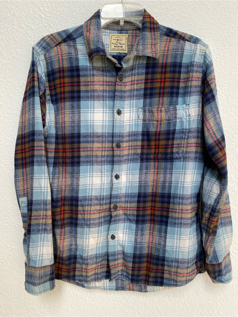 Authentic Woven Goods Light Blue Plaid Heritage Flannel Shirt Boyfriend | Medium
